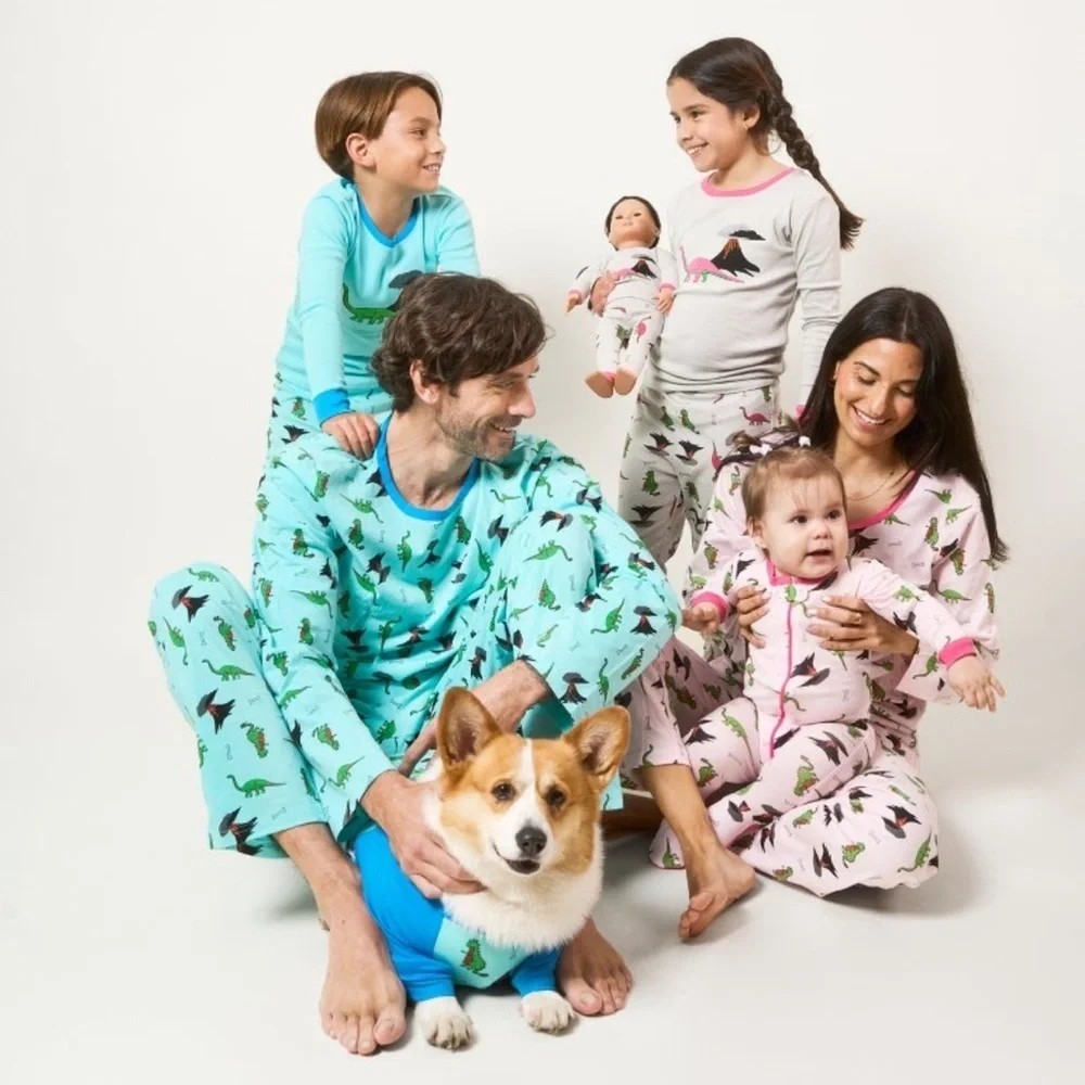 NWT Leveret Girls Long Sleeve Two-piece Pink Embroidered Dinosaur Pajamas - Picture 2 of 6